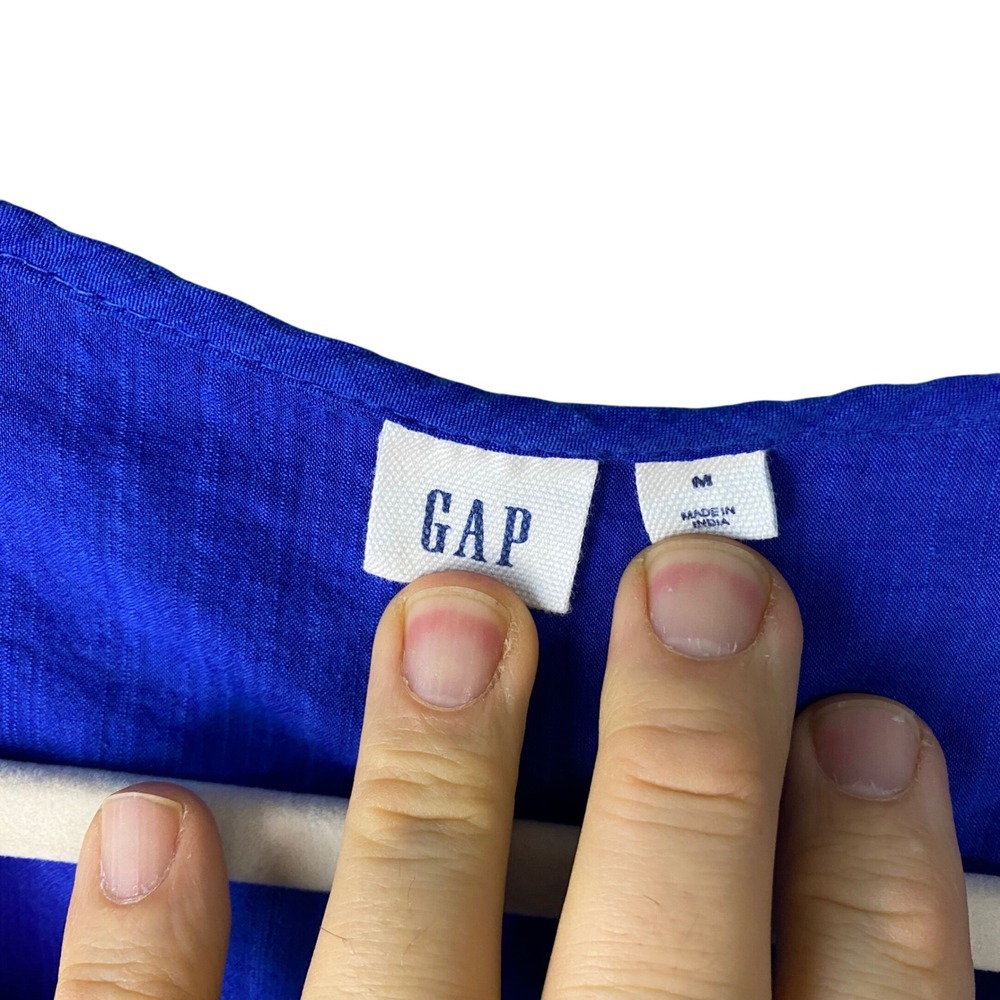 Gap Womens Royal Blue Embroidered Boho Tassel Peplum Blouse Top Size M - Picture 3 of 12